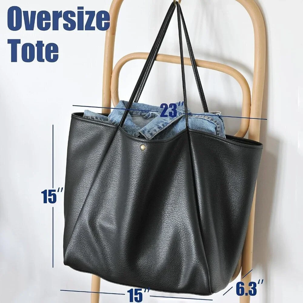 Oversize Pu Leather Tote Women Weekender Bag Travel Shopper Handbag